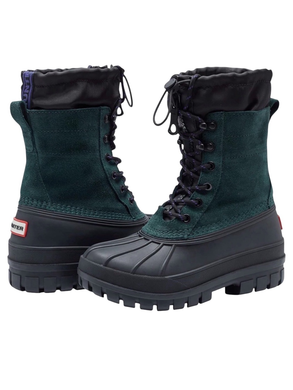 NWT HUNTER Skylar Dark Green Suede Lace-Up Waterproof Winter Boots Women’s Sz 8